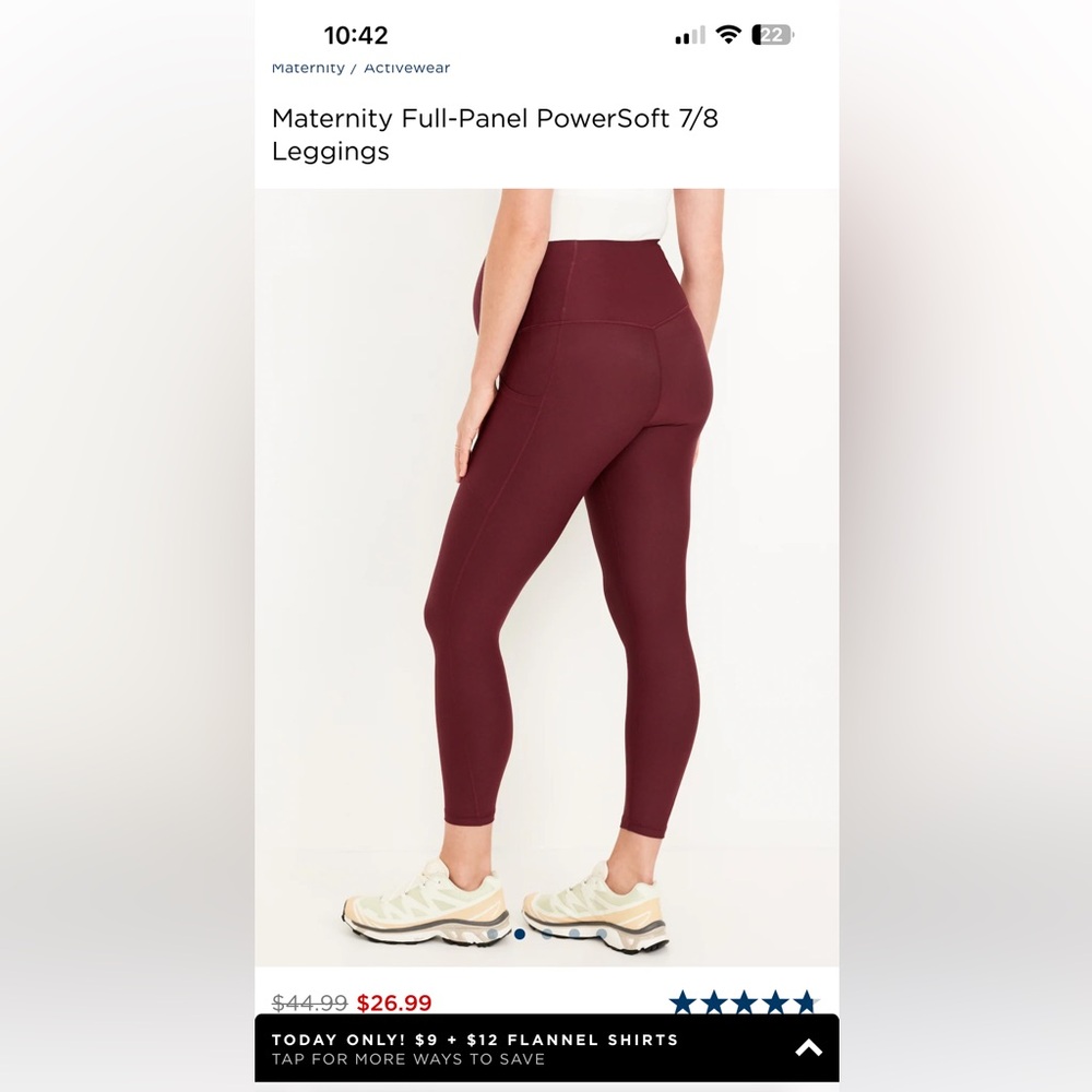 Old Navy Maternity Full-Panel PowerSoft 7/8 Leggings- Royal Velvet Color